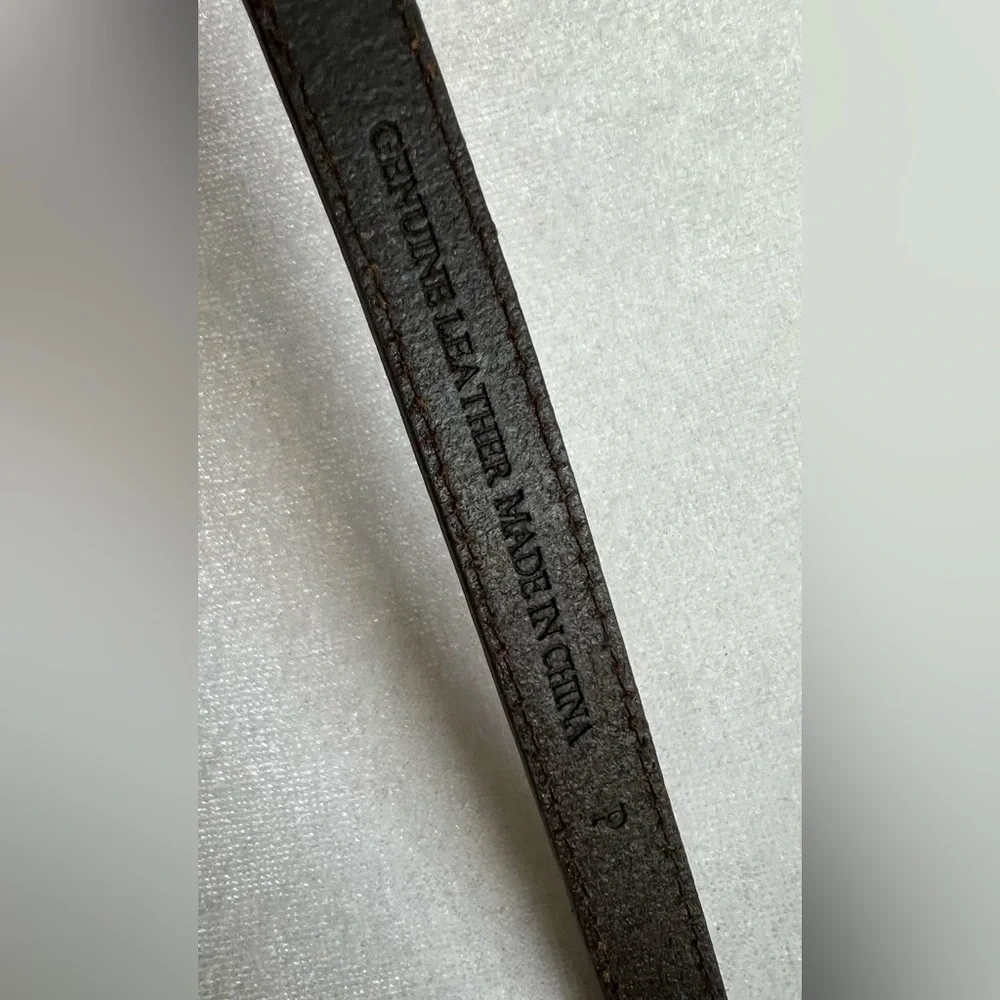 Dark Brown Leather long skinny Belt with Buckle